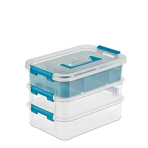 Sterilite Convenient Small Home 3-Tiered Layer Stacking Carry Storage Box With Colored Accent Secure Latches, Clear (12 Pack) 3 Sterilite Convenient Small Home 3-Tiered Layer Stacking Carry Storage Box With Colored Accent Secure Latches, Clear (12 Pack) - Image 3