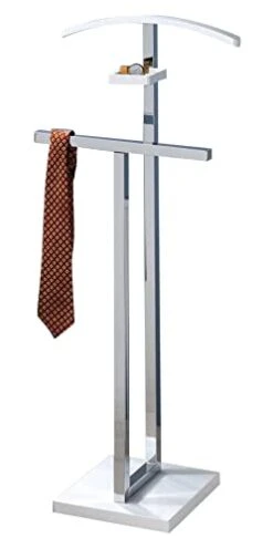 Kings Brand Furniture - Vaccaro Metal & Wood Suit Valet Stand, Clothes Rack, White/Chrome -GENERIC Shop 31kPgUWoZML
