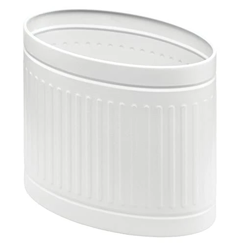 MDesign Slim Oval Steel Metal 2.25 Gallon/8.5 Liter Trash Can Wastebasket, Garbage Bin For Bathroom, Kitchen, Bedroom, Office - Hold Trash, Refuse, Garbage, Recycling, Oscar Collection, White 1 MDesign Slim Oval Steel Metal 2.25 Gallon/8.5 Liter Trash Can Wastebasket, Garbage Bin For Bathroom, Kitchen, Bedroom, Office - Hold Trash, Refuse, Garbage, Recycling, Oscar Collection, White