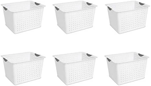 Sterilite Medium Ultra Ventilated Open Top Plastic Storage Organizer Basket With Gray Contoured Carrying Handles, White (24 Pack) 15 Sterilite Medium Ultra Ventilated Open Top Plastic Storage Organizer Basket With Gray Contoured Carrying Handles, White (24 Pack) - Image 15