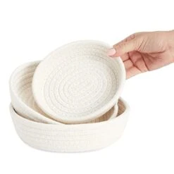 Juvale 3-Piece Small Round Cotton Rope Woven Storage Basket Set, Nesting Bins For Organizing Toys On Shelves, Counters, Montessori Classroom, Home Decor (White, 3 Sizes) -GENERIC Shop 31npc1mczjL