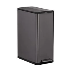 Rubbermaid Elite Stainless Steel Slim Step-On Trash Can, 11.8-Gallon, Charcoal, Fingerprint-Resistant Soft Close Lid, Wastebasket For Home/Kitchen/Bathroom/Office