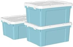 Cetomo 35L*4 Plastic Storage Box, Tote Box,Organizing Container With Durable Lid And Secure Latching Buckles, Stackable And Nestable, 4Pack, Blue With Buckle -GENERIC Shop 31pLpONzjQL. AC