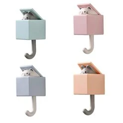RELABTABY Creative Adhesive Coat Hook,4 Pcs Cute Pet Hooks For Coat, Scarf, Hat, Towel,Key, Bag, Utility Cat Hook For Wall Hanging Decorations(4 Colors)