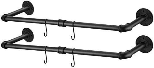 C&AHOME Industrial Pipe Clothes Rack, 2 Pack Clothing Rack Wall Mount 36’'L With 4 S-Shaped Hooks, MultiPurpose Detachable Hanging Bracket Rod, Space-Saving Heavy Duty Garment Rack Bar Black UPCRM02B 8 C&AHOME Industrial Pipe Clothes Rack, 2 Pack Clothing Rack Wall Mount 36’'L With 4 S-Shaped Hooks, MultiPurpose Detachable Hanging Bracket Rod, Space-Saving Heavy Duty Garment Rack Bar Black UPCRM02B - Image 8