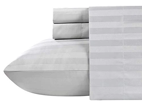 Cotton Sheets Set Light Grey Stripe Long-staple Cotton 400 Thread Count Bedsheets,(48"X75") 3/4 Full Bunk Sheet Set, Fits Mattress 16'' Deep Pocket Soft & Sateen Weave 4 PCs Sheets And Pillowcases 1 Cotton Sheets Set Light Grey Stripe Long-staple Cotton 400 Thread Count Bedsheets,(48"X75") 3/4 Full Bunk Sheet Set, Fits Mattress 16'' Deep Pocket Soft & Sateen Weave 4 PCs Sheets And Pillowcases