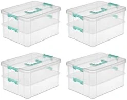 Sterilite Convenient Small Home 2-Tiered Layer Stack Carry Storage Box With Colored Accent Secure Latching Lid, Clear (4 Pack) -GENERIC Shop 31s25lRyEZL. AC