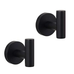 GERZWY Bathroom Matte Black Coat Hook SUS 304 Stainless Steel Single Towel/Robe Clothes Hook For Bath Kitchen Contemporary Hotel Style Wall Mounted 2 Pack AG1107B-BK