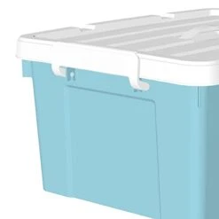 Cetomo 35L*4 Plastic Storage Box, Tote Box,Organizing Container With Durable Lid And Secure Latching Buckles, Stackable And Nestable, 4Pack, Blue With Buckle -GENERIC Shop 31sZCvEUdQL