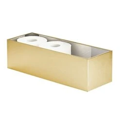 MDesign Steel Floor Stand Toilet Paper Organizer, 4-Roll Tissue Storage Holder Container Bin For Bathroom, Fits Under Sink, Vanity, Shelf, In Cabinet, Or Corner, Metro Collection - Soft Brass