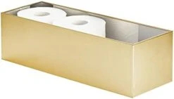 MDesign Steel Floor Stand Toilet Paper Organizer, 4-Roll Tissue Storage Holder Container Bin For Bathroom, Fits Under Sink, Vanity, Shelf, In Cabinet, Or Corner, Metro Collection - Soft Brass -GENERIC Shop 31tHvdNQvtL. AC