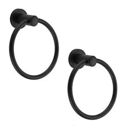 Towel Ring For Bathroom 304 Stainless Steel Rust Proof, 2 Pack Towel Ring, Hand Towel Holder No Drilling Heavy Duty Simple Round Towel Holder Wall Mount Towel Rack (Matte Black)