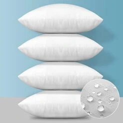 OTOSTAR Premium Waterproof Throw Pillow Inserts, Set Of 4 Water Resistant Square Form Cushion Stuffer For Bed Couch Decorative Outdoor Sofa Pillows Inserts White, 18x18 Inches