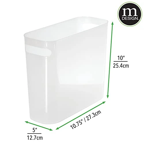 MDesign Plastic Small Trash Can, 1.5 Gallon/5.7-Liter Wastebasket, Narrow Garbage Bin With Handles For Bathroom, Laundry, Home Office - Holds Waste, Recycling, 10" High - Aura Collection, Frost White 4 MDesign Plastic Small Trash Can, 1.5 Gallon/5.7-Liter Wastebasket, Narrow Garbage Bin With Handles For Bathroom, Laundry, Home Office - Holds Waste, Recycling, 10" High - Aura Collection, Frost White - Image 4
