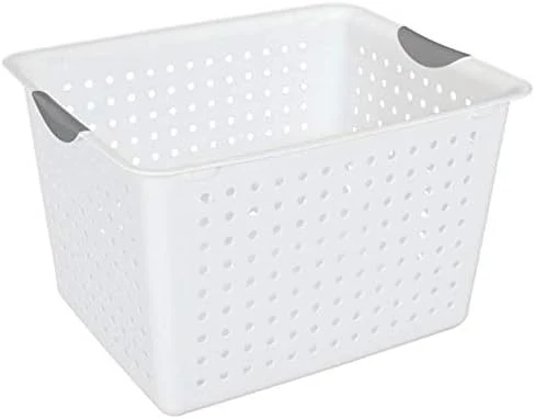 Sterilite Medium Ultra Ventilated Open Top Plastic Storage Organizer Basket With Gray Contoured Carrying Handles, White (24 Pack) 9 Sterilite Medium Ultra Ventilated Open Top Plastic Storage Organizer Basket With Gray Contoured Carrying Handles, White (24 Pack) - Image 9