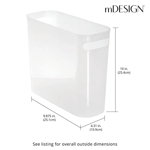 MDesign Plastic Small Trash Can, 1.5 Gallon/5.7-Liter Wastebasket, Narrow Garbage Bin With Handles For Bathroom, Laundry, Home Office - Holds Waste, Recycling, 10" High - Aura Collection, Frost White 3 MDesign Plastic Small Trash Can, 1.5 Gallon/5.7-Liter Wastebasket, Narrow Garbage Bin With Handles For Bathroom, Laundry, Home Office - Holds Waste, Recycling, 10" High - Aura Collection, Frost White - Image 3