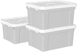 Cetomo 65L*4 Plastic Storage Box, Tote Box,Organizing Container With Durable Lid And Secure Latching Buckles, Stackable And Nestable, 4Pack, Gray With Buckle 29 Cetomo 65L*4 Plastic Storage Box, Tote Box,Organizing Container With Durable Lid And Secure Latching Buckles, Stackable And Nestable, 4Pack, Gray With Buckle -GENERIC Shop 31w03WiD JL. AC