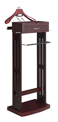 Proman Products Norstar Suit Valet Stand VL36245 With Detachable Hanger, Trouser Bar, Tie Bars, Mirror Tray & Drawer, 20”W X 15” D X 49”H, Mahogany