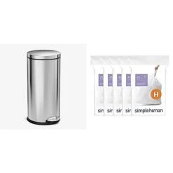 Simplehuman 30 Liter / 8 Gallon Round Step Trash Can, Brushed Stainless Steel,15.1 X 12.4 X 25.6 Inches -GENERIC Shop 31wlsxCM76L