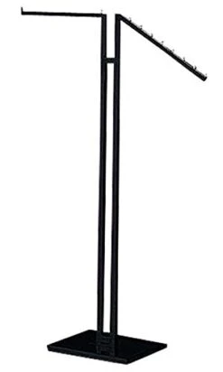 Clothing Rack - Black 2-Way - Straight & Slanted Arms With Black Matte And Chrome Accents - Adjustable From 48" To 72" - Use For Retail, Restaurants, And Home Storage