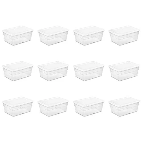 Sterilite 16448012 16 Quart/15 Liter Storage Box, White Lid With Clear Base, 12-Pack 1 Sterilite 16448012 16 Quart/15 Liter Storage Box, White Lid With Clear Base, 12-Pack