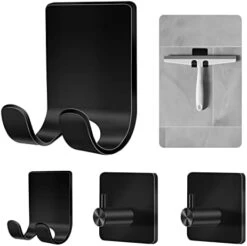 Adhesive Razor Hooks Black Self Adhesive Razor Holder Shower Hooks For Bathroom Heavy Duty Squeegee Hook Waterproof Hangers Stainless Steel Sticky Hooks For Squeegee Loofah - 4 Packs -GENERIC Shop 31zdIlNAoAL. AC