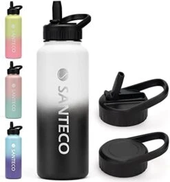 SANTECO Water Bottle 24 Oz, Vacuum Insulated Stainless Steel Bottle With Straw Handle Lid, Leakproof Bottles, Wide Mouth Easy Clean, Keep Drinks Hot & Cold For Gym, Camping, Hiking, Blue Purple -GENERIC Shop 41 OCJ0I3pL. AC