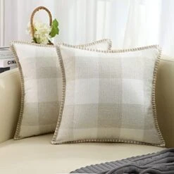 DecorUhome Set Of 2 Throw Pillow Covers, Farmhouse Buffalo Plaid Check Decorative Pillow Covers For Bed Couch Sofa, 18x18 Inches, Cream White And Beige -GENERIC Shop 41 aSadG57L. AC