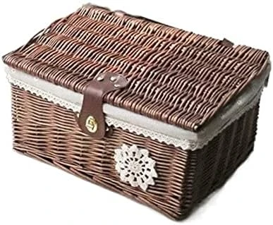 WALTX Rattan Storage Basket Desktop Sundries Cosmetic Storage Box Hand-Woven Home Basket With Lid (Color : Coffee Rose Cloth, Size : 37x27x17 Cm) 8 WALTX Rattan Storage Basket Desktop Sundries Cosmetic Storage Box Hand-Woven Home Basket With Lid (Color : Coffee Rose Cloth, Size : 37x27x17 Cm) - Image 8