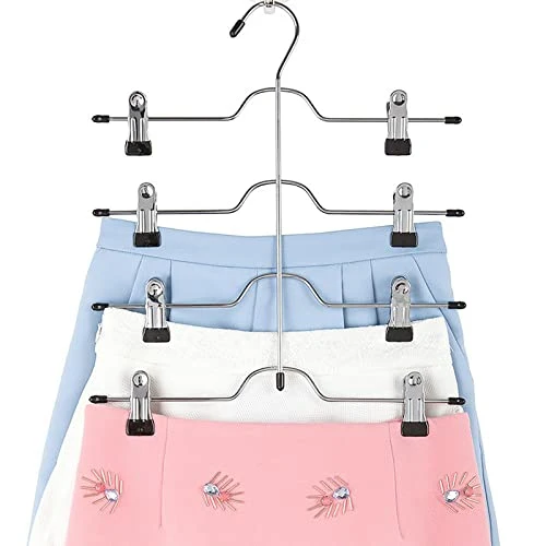 4 Tier Pants Hangers Metal Skirt Hangers With Adjustable Non Slip White Vinyl Clips (3 Pack) Space Saving Hangers For Skirt, Pants 4 4 Tier Pants Hangers Metal Skirt Hangers With Adjustable Non Slip White Vinyl Clips (3 Pack) Space Saving Hangers For Skirt, Pants - Image 4