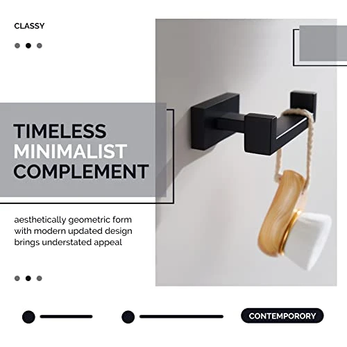 Angle Simple Double Towel Hook Matte Black, Stainless Steel Bathroom Towel Holder, Coat Robe Hook Wall Mount 2 Angle Simple Double Towel Hook Matte Black, Stainless Steel Bathroom Towel Holder, Coat Robe Hook Wall Mount - Image 2