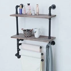 Industrial Towel Rack With 3 Towel Bar,24in Rustic Bathroom Shelves Wall Mounted,2 Tiered Farmhouse Pipe Shelving Wood Shelf,Metal Floating Shelves Towel Holder,Iron Distressed Shelf Over Toilet -GENERIC Shop 410Ecnw9a4L