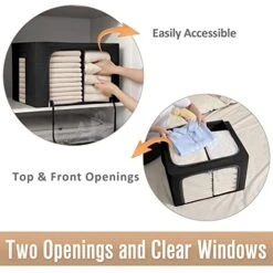 2Pack Storage Bins With Divided Interior - Frame Storage Box Oxford Fabric Clothes Storage Bags Large Capacity Stackable Foldable Container Organizer Set With Clear Window (X-Large-100L, Black) -GENERIC Shop 410FKPJjMOL
