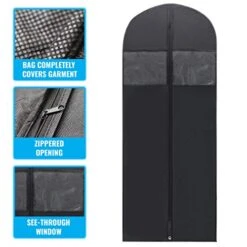 Plixio 60” Black Garment Bags For Hanging Clothes, Men Suit Bag For Travel And Clothing Closet Storage Of Women Dress, Shirts, Coats, Suit Cover - Includes Zipper And Transparent Window (Black - 6 Pack: 60")