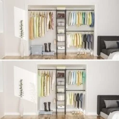 Ulif M1 Closet Storage Organizer System, 6 Tiers Heavy Duty Metal Clothing Garment Rack With 3 Expandable Hanger Rods, Wall Mounted Space Saver Suits From 3.3-8.7 Ft. Width, 71.2”H X 14”D, Black