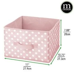 MDesign Medium Soft Fabric Nursery/Playroom Closet Storage Organizer Bin Box With Front Handle For Cube Furniture Shelving Units - Holds Toys, Clothes, Diapers, Bibs, 4 Pack, Pink/White Polka Dot -GENERIC Shop 410MNYNp1FL