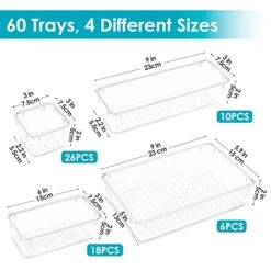 Vtopmart 60 PCS Drawer Organizer, 4-Size Clear Plastic Drawer Organizer Bins Containers For Bathroom And Vanity Storage, Home Organization For Makeup, Kitchen Utensils -GENERIC Shop 410MhFfuXvL