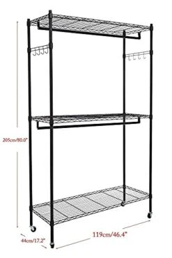 BATHWA Garment Rolling Rack, 3-Tiers Heavy Duty Wire Clothing Shelving, With Lockable Wheels, 2 Side Hooks, And 2 Clothes Rods (Black) -GENERIC Shop 410QNtiPMaS