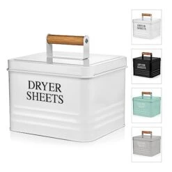 Calindiana Dryer Sheets Holder Dispenser Container Box With Lid For Laundry Room Decor And Organization And Storage, White