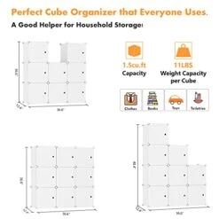 C&AHOME Cube Storage Organizer With Doors, 9-Cube Shelf, Closet Cabinet, DIY Plastic Modular Bookshelf, Storage Shelves Ideal For Bedroom,Living Room,36.6”L X 12.4”W X 36.6”H Milky USHS3009M-DOOR -GENERIC Shop 410Xtw2gteL