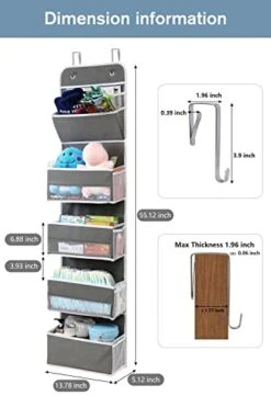 GALMAXS7 2 Pack 5-Shelf Over The Door Hanging Organizer With 8 Mesh Side Pockets, Back Of Door Storage Organizer, Closet Door Organizer Hanging Diaper Storage Organizer, Door Hanger Organizer, Grey -GENERIC Shop 410h2J1U9fL