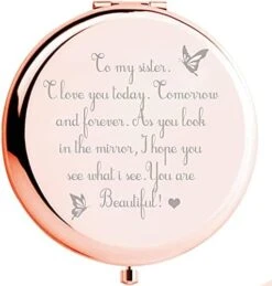Sister Gifts From Sister Brother, Sisters Birthday Gift Ideas, Rose Gold Compact Mirror With Treasured Message For Birthday, Christmas, Graduation And Special Celebration -GENERIC Shop 410lwWMYHnS. AC