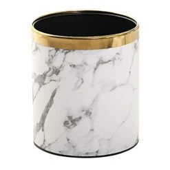Huaqinglian Small Office Trash Can Garbage Can Metal Open Top Wastebasket Bin With Removable Gold Ring Which For Hold Garbage Bag For Bathroom,Living Room,Bedroom Using (White Gold Marble) -GENERIC Shop 410sDbPOr L