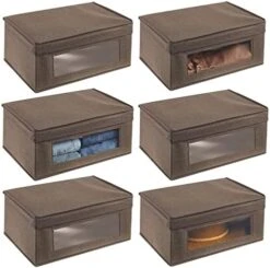 MDesign Fabric Stackable Slim Shelf Storage Organizer Box With Window/Attached Lid For Organizing Bedroom Closet - Holds Purses, Linens, Accessories - Lido Collection - 6 Pack, Cream/Espresso Brown 20 MDesign Fabric Stackable Slim Shelf Storage Organizer Box With Window/Attached Lid For Organizing Bedroom Closet - Holds Purses, Linens, Accessories - Lido Collection - 6 Pack, Cream/Espresso Brown -GENERIC Shop 410wcV2qX3L. AC
