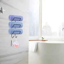 Towel Rack Holder - Wall Mounted Organizer For Storage Of Bathroom Towels, Large Enough To Fit Rolled Bath Beach Towels Black Set Of 2 -GENERIC Shop 410zx4wRStL