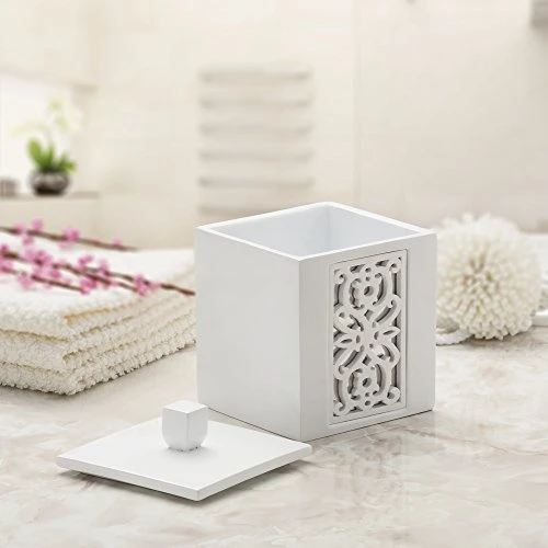 Creative Scents White Qtip Holder With Lid - Decorative Cotton Ball Jar - Durable Cotton Swab Container - Beautiful Bathroom Vanity Accessories - Elegant Bath Storage - (Mirror Janette Style) 4 Creative Scents White Qtip Holder With Lid - Decorative Cotton Ball Jar - Durable Cotton Swab Container - Beautiful Bathroom Vanity Accessories - Elegant Bath Storage - (Mirror Janette Style) - Image 4