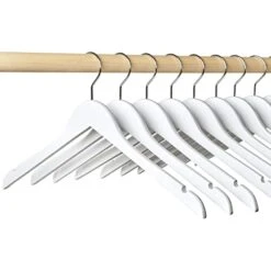 Amber Home Smooth White Finish Solid Wood Shirt Dress Hangers 10 Pack, Sturdy Wooden Coat Hangers With Precisely Notches, Clothes Hangers For Jacket, Camisole, Bridal (White, 10)