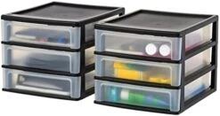 IRIS USA Small Desktop Stacking Drawer, 6-Pack, Sliding Plastic Drawer Storage Container For Stationery Art Craft Supplies Fabric Tools Kitchen Pantry Office And Garage Organization, Black -GENERIC Shop 411rqd Fx5L. AC