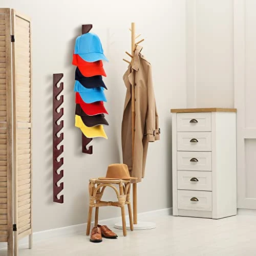 BBTO 3 Pack Wooden Hat Rack For Wall, Wall Mount Hat Racks For Baseball Caps, Vertical Hat Holder With 10 Hooks Hat Organizer Wood Hat Hanger For Door Closet Entry Room Bedroom Laundry Storage Display 4 BBTO 3 Pack Wooden Hat Rack For Wall, Wall Mount Hat Racks For Baseball Caps, Vertical Hat Holder With 10 Hooks Hat Organizer Wood Hat Hanger For Door Closet Entry Room Bedroom Laundry Storage Display - Image 4