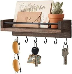 Mkono Key Holder For Wall, 9.5" X 3.5" X 2.5" Small Rustic Wood Floating Shelf With 6 Hooks Decorative Display Key Hanger For Living Room, Entryway, Bedroom, Bathroom,Office, Home Decor -GENERIC Shop 41238uH0BS. AC